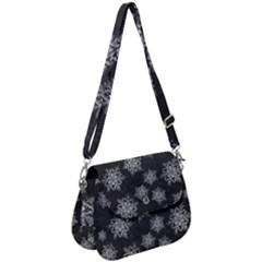 Snowflakes And Star Patterns Grey Snow Saddle Handbag by artworkshop