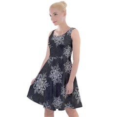 Snowflakes And Star Patterns Grey Snow Knee Length Skater Dress by artworkshop