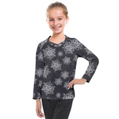 Snowflakes And Star Patterns Grey Snow Kids  Long Mesh Tee