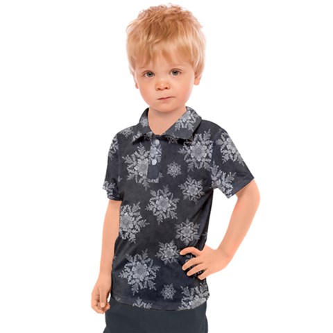 Snowflakes And Star Patterns Grey Snow Kids  Polo Tee by artworkshop