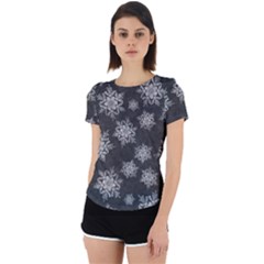 Snowflakes And Star Patterns Grey Snow Back Cut Out Sport Tee by artworkshop