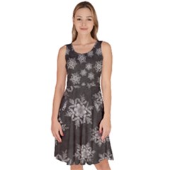 Snowflakes And Star Patterns Grey Snow Knee Length Skater Dress With Pockets by artworkshop