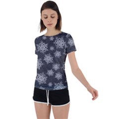 Snowflakes And Star Patterns Grey Snow Back Circle Cutout Sports Tee by artworkshop