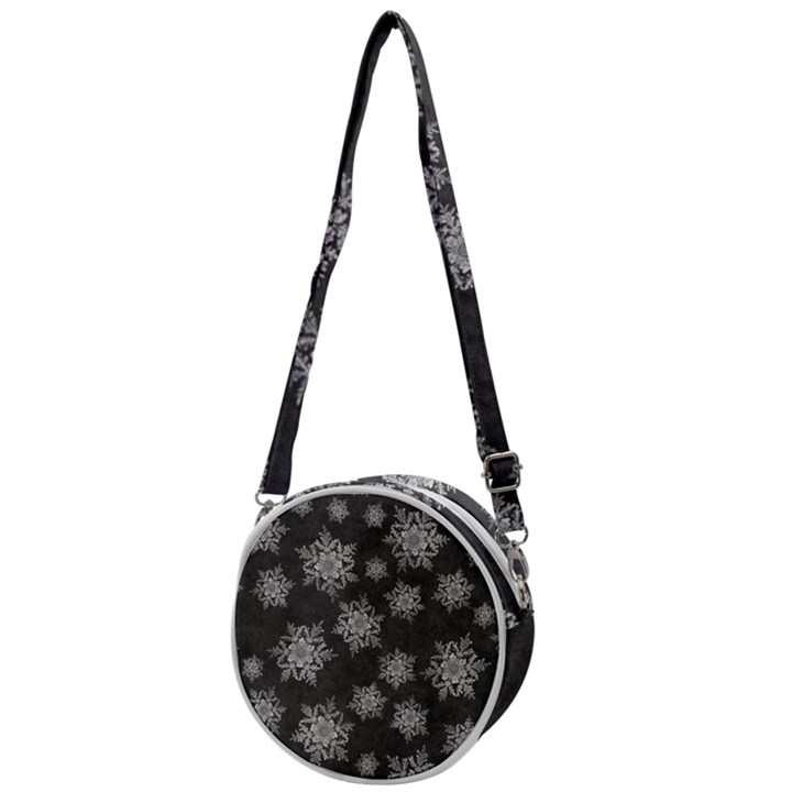 Snowflakes And Star Patterns Grey Snow Crossbody Circle Bag