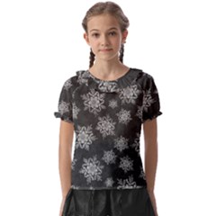 Snowflakes And Star Patterns Grey Snow Kids  Frill Chiffon Blouse