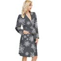 Snowflakes And Star Patterns Grey Snow Long Sleeve Velour Robe View3