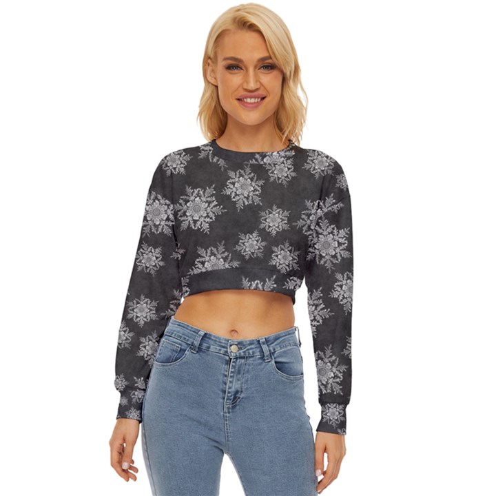 Snowflakes And Star Patterns Grey Snow Lightweight Long Sleeve Sweatshirt