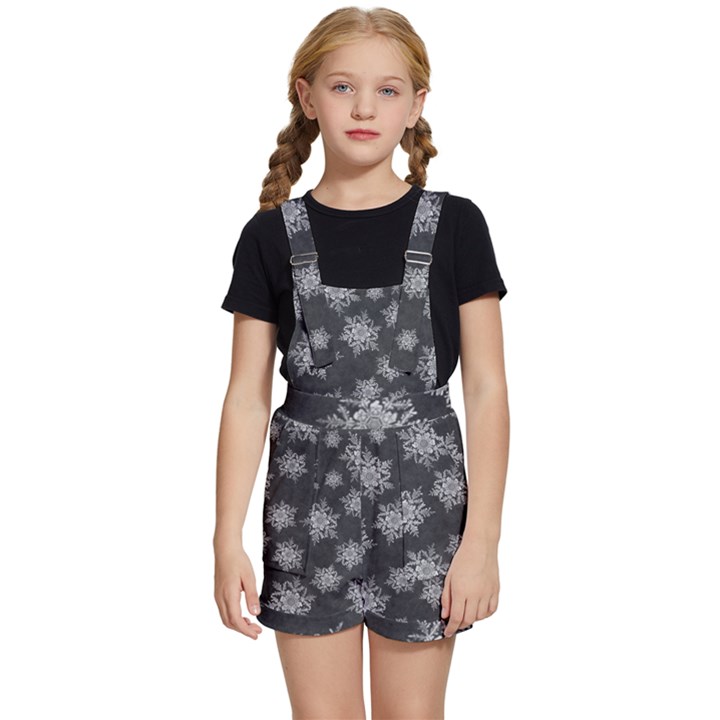 Snowflakes And Star Patterns Grey Snow Kids  Short Overalls