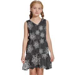 Snowflakes And Star Patterns Grey Snow Kids  Sleeveless Tiered Mini Dress