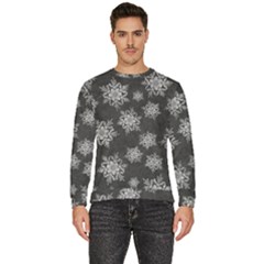 Snowflakes And Star Patterns Grey Snow Men s Fleece Sweatshirt by artworkshop