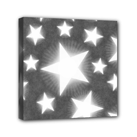 Snowflakes And Star Patterns Grey Stars Mini Canvas 6  X 6  (stretched) by artworkshop