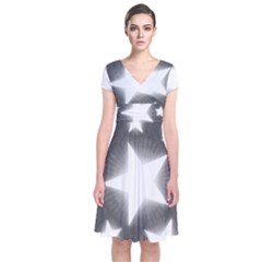 Snowflakes And Star Patterns Grey Stars Short Sleeve Front Wrap Dress by artworkshop