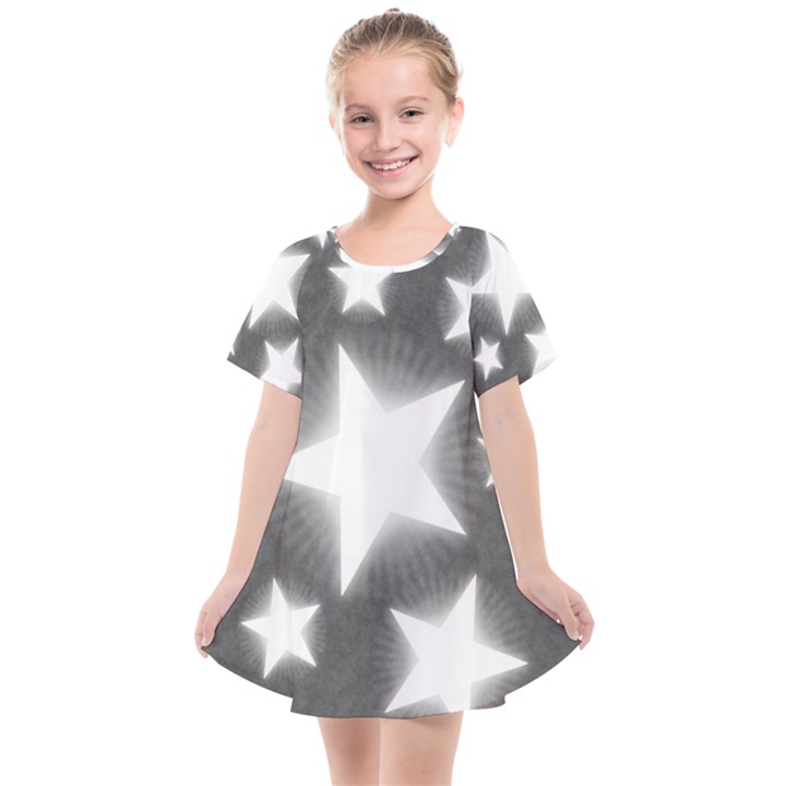 Snowflakes And Star Patterns Grey Stars Kids  Smock Dress