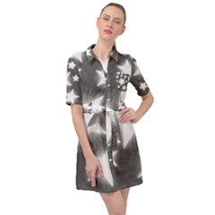 Snowflakes And Star Patterns Grey Stars Belted Shirt Dress by artworkshop