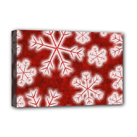 Snowflakes And Star Patterns Red Frost Deluxe Canvas 18  X 12  (stretched) by artworkshop