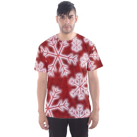 Snowflakes And Star Patterns Red Frost Men s Sport Mesh Tee by artworkshop