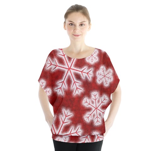 Snowflakes And Star Patterns Red Frost Batwing Chiffon Blouse by artworkshop