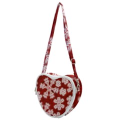 Snowflakes And Star Patterns Red Frost Heart Shoulder Bag by artworkshop