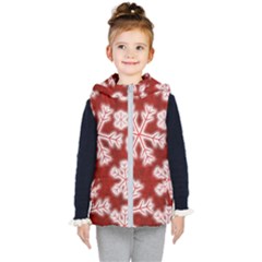 Snowflakes And Star Patterns Red Frost Kids  Hooded Puffer Vest by artworkshop