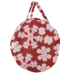 Snowflakes And Star Patterns Red Frost Giant Round Zipper Tote by artworkshop