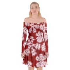 Snowflakes And Star Patterns Red Frost Off Shoulder Skater Dress by artworkshop