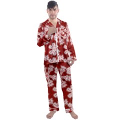 Snowflakes And Star Patterns Red Frost Men s Long Sleeve Satin Pajamas Set