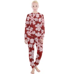 Snowflakes And Star Patterns Red Frost Women s Lounge Set by artworkshop