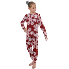 Snowflakes And Star Patterns Red Frost Kids  Long Sleeve Set  by artworkshop