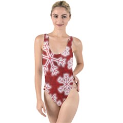 Snowflakes And Star Patterns Red Frost High Leg Strappy Swimsuit by artworkshop