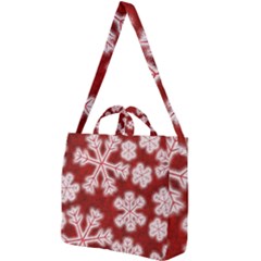 Snowflakes And Star Patterns Red Frost Square Shoulder Tote Bag by artworkshop