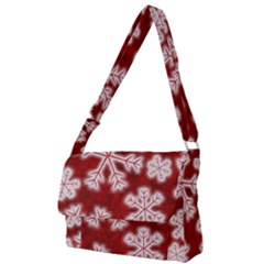 Snowflakes And Star Patterns Red Frost Full Print Messenger Bag (l) by artworkshop