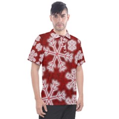 Snowflakes And Star Patterns Red Frost Men s Polo Tee by artworkshop