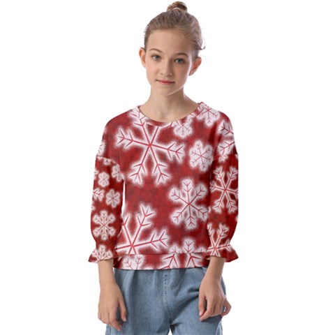 Snowflakes And Star Patterns Red Frost Kids  Cuff Sleeve Top by artworkshop