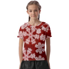 Snowflakes And Star Patterns Red Frost Kids  Frill Chiffon Blouse by artworkshop