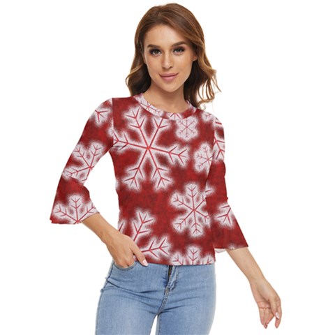 Snowflakes And Star Patterns Red Frost Bell Sleeve Top by artworkshop