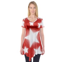 Snowflakes And Star Patterns Red Stars Short Sleeve Tunic  by artworkshop