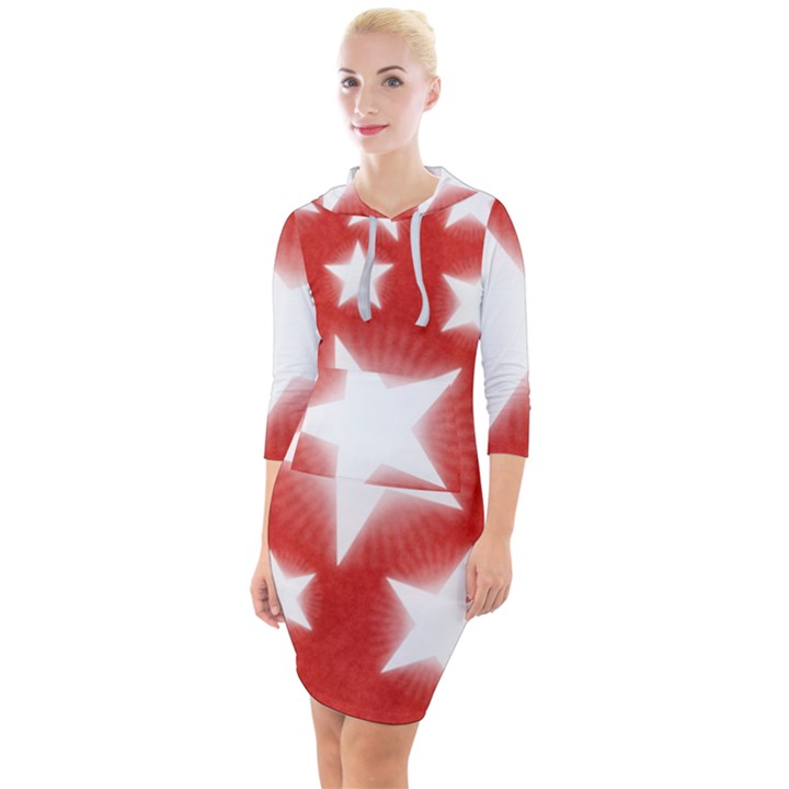 Snowflakes And Star Patterns Red Stars Quarter Sleeve Hood Bodycon Dress