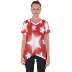 Snowflakes And Star Patterns Red Stars Cut Out Side Drop Tee by artworkshop