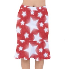 Snowflakes And Star Patterns Red Stars Short Mermaid Skirt by artworkshop