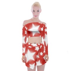 Snowflakes And Star Patterns Red Stars Off Shoulder Top With Mini Skirt Set by artworkshop