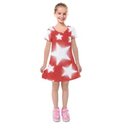 Snowflakes And Star Patterns Red Stars Kids  Short Sleeve Velvet Dress by artworkshop