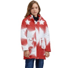 Snowflakes And Star Patterns Red Stars Kid s Hooded Longline Puffer Jacket by artworkshop