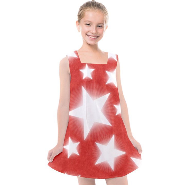 Snowflakes And Star Patterns Red Stars Kids  Cross Back Dress