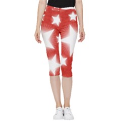 Snowflakes And Star Patterns Red Stars Inside Out Lightweight Velour Capri Leggings 