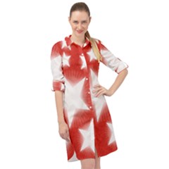 Snowflakes And Star Patterns Red Stars Long Sleeve Mini Shirt Dress by artworkshop