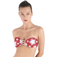 Snowflakes And Star Patterns Red Stars Twist Bandeau Bikini Top by artworkshop