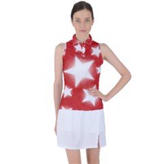 Snowflakes And Star Patterns Red Stars Women s Sleeveless Polo Tee by artworkshop