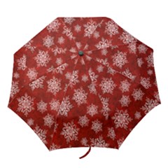 Snowflakes And Star Patternsred Snow Folding Umbrellas by artworkshop