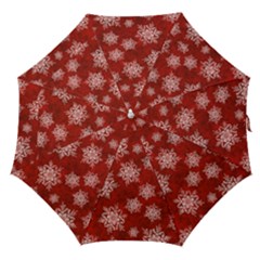 Snowflakes And Star Patternsred Snow Straight Umbrellas by artworkshop