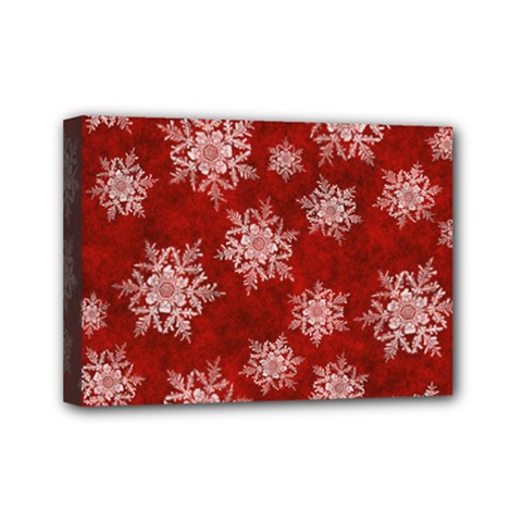 Snowflakes And Star Patternsred Snow Mini Canvas 7  X 5  (stretched) by artworkshop